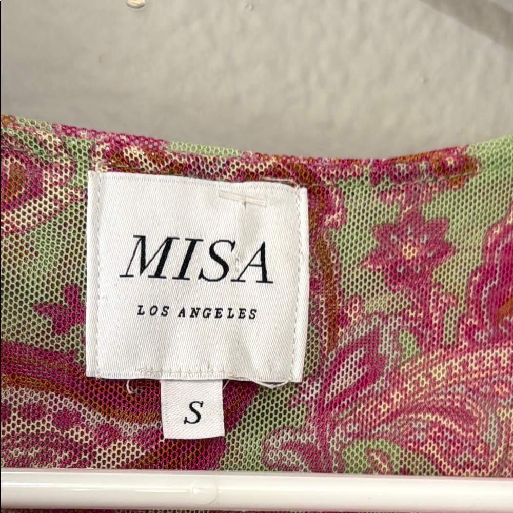 Misa Los Angeles Ava Floral Pink and green paisley gathered ruched stretch Dress - Picture 5 of 9